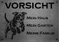 Preview: Edelstahl Warnschild Staffordshire Bullterrier VORSICHT Mein Haus mein Garten meine Familie